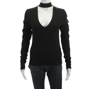 Zara Knit Women Black V-Neck Kimono Sleeve Zip Top Gothic Size L